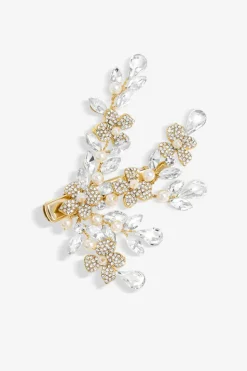 Jon Richard Gold Plated Crystal Spray Floral And Pearl Embellished Hair Slide