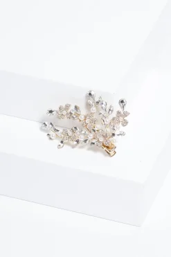 Jon Richard Gold Plated Crystal Spray Floral And Pearl Embellished Hair Slide