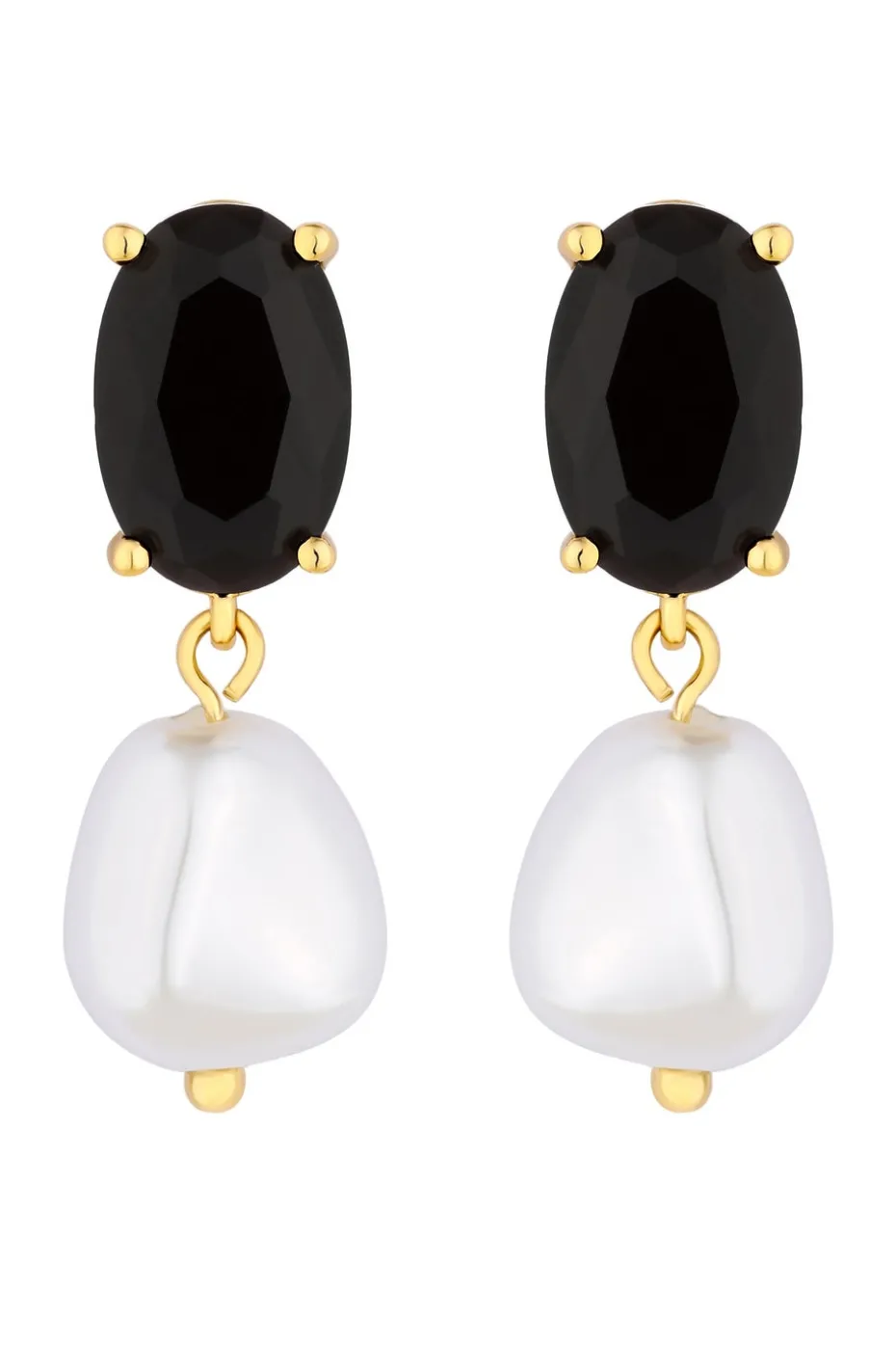 Jon Richard Gold Plated Cubic Zirconia Jet Stone And Pearl Drop Earrings