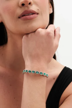 Jon Richard Gold Plated Emerald Green Crystal Rectangle Stretch Bracelet