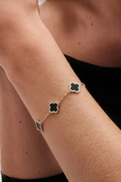 Jon Richard Gold Plated Jet Enamel Clover Bracelet