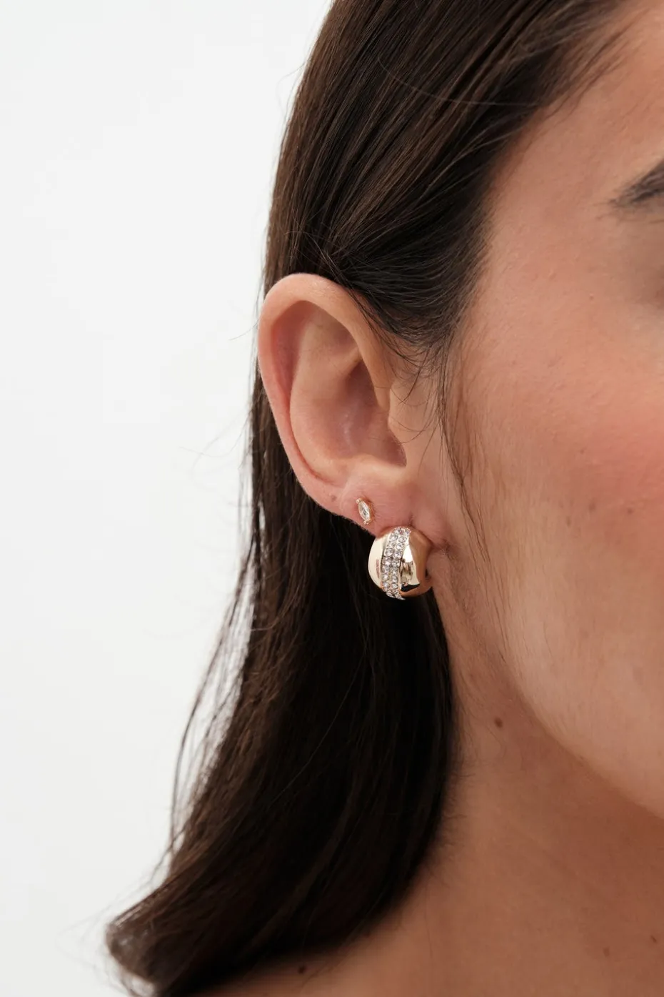 Jon Richard Gold Plated Polished Crystal Dome Stud Earrings