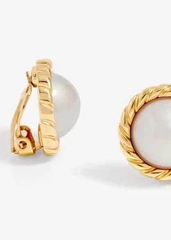 Jon Richard Gold Plated Ridge & Pearl Clip Earrings