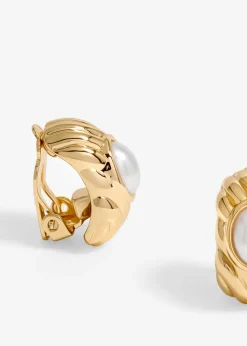Jon Richard Gold Plated Ridge Pearl Clip Earrings