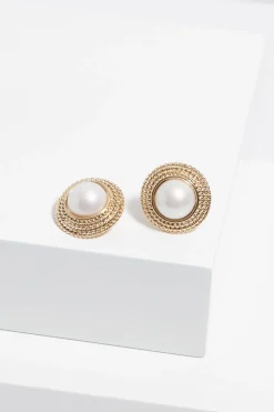 Jon Richard Gold Plated Statement Pearl Dome Clip Earrings