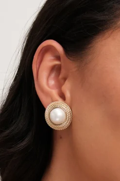 Jon Richard Gold Plated Statement Pearl Dome Clip Earrings