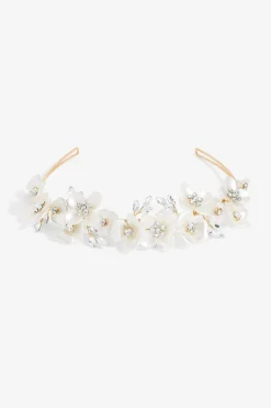 Jon Richard Gold Plated White Floral & Crystal Headband
