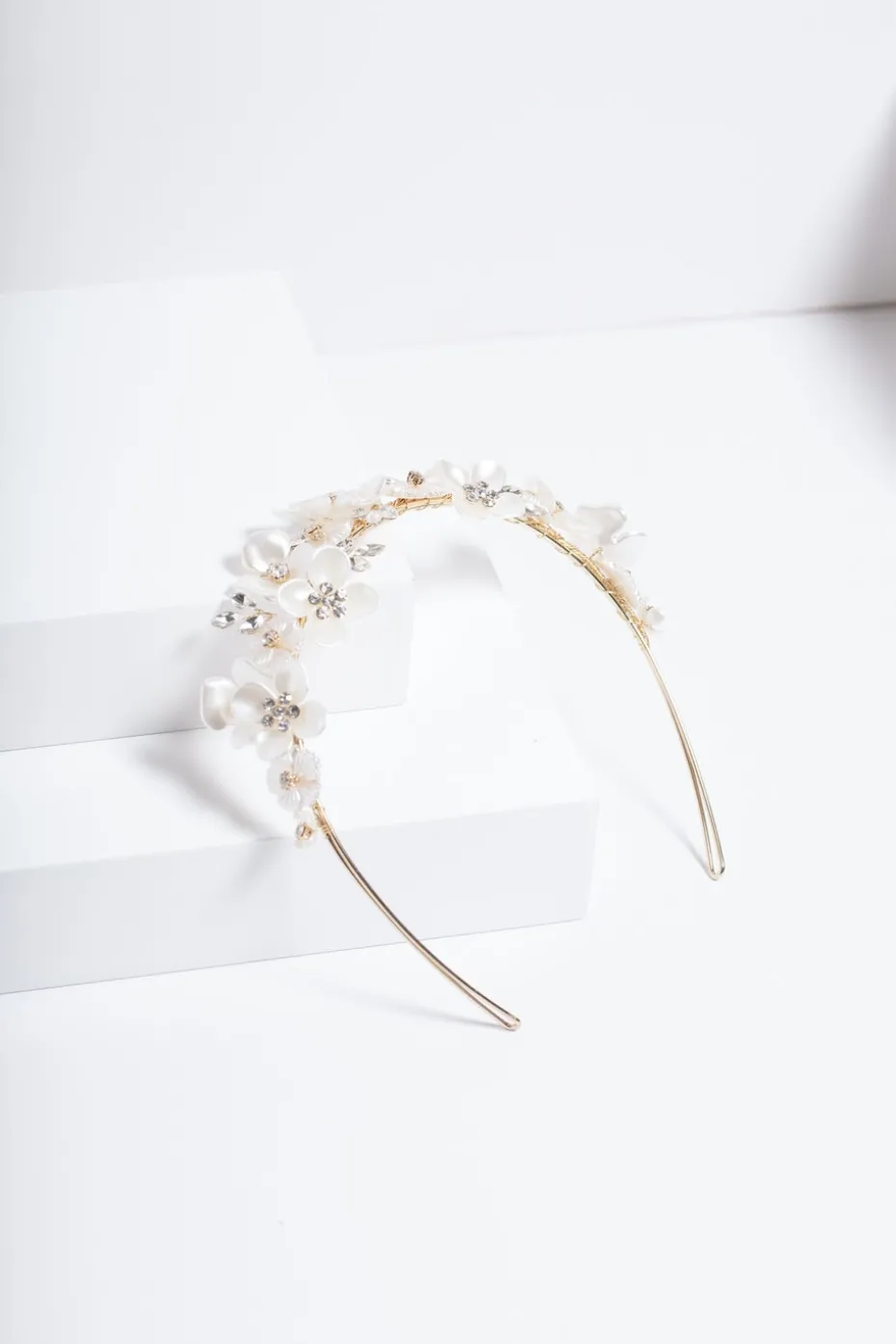 Jon Richard Gold Plated White Floral & Crystal Headband
