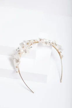 Jon Richard Gold Plated White Floral & Crystal Headband