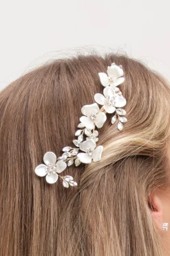 Jon Richard Gold Plated White Floral And Crystal Hair Slide