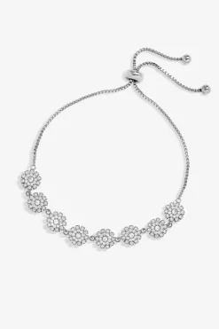 Jon Richard Rhodium Plated Cubic Zirconia Mini Flower Toggle Bracelet