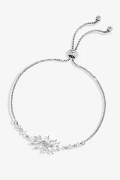 Jon Richard Rhodium Plated Cubic Zirconia Floral Toggle Bracelet