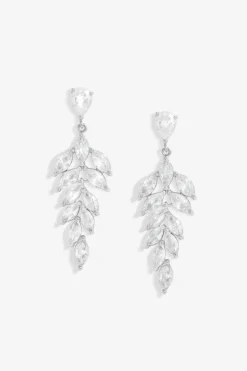 Jon Richard Rhodium Plated Cubic Zirconia Leaf Drop Earrings