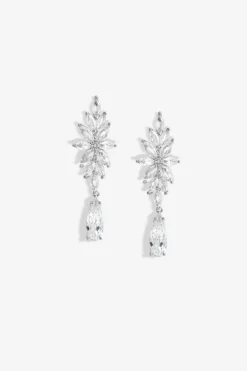 Jon Richard Rhodium Plated Cubic Zirconia Floral Drop Earrings