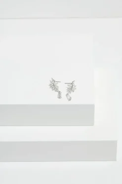 Jon Richard Rhodium Plated Cubic Zirconia Floral Drop Earrings