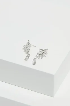 Jon Richard Rhodium Plated Cubic Zirconia Floral Drop Earrings