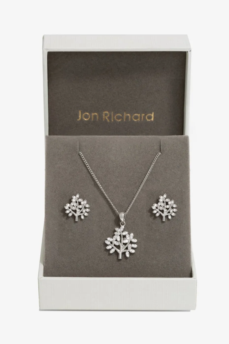 Jon Richard Rhodium Plated Cubic Zirconia Tree Of Love Box Set - Gift Box