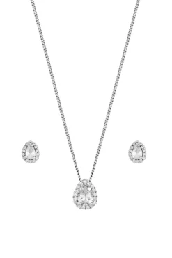 Jon Richard Rhodium Plated Cubic Zirconia Pear Stone Set - Gift Boxed