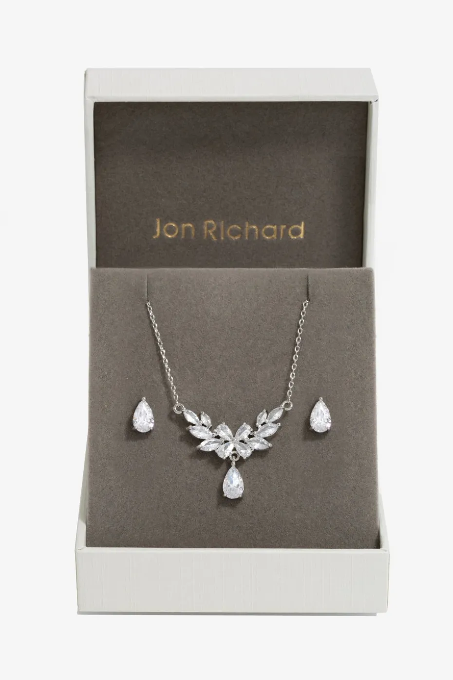 Jon Richard Rhodium Plated Cubic Zirconia Floral Set - Gift Box