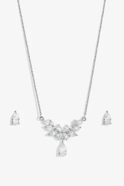 Jon Richard Rhodium Plated Cubic Zirconia Floral Set - Gift Box