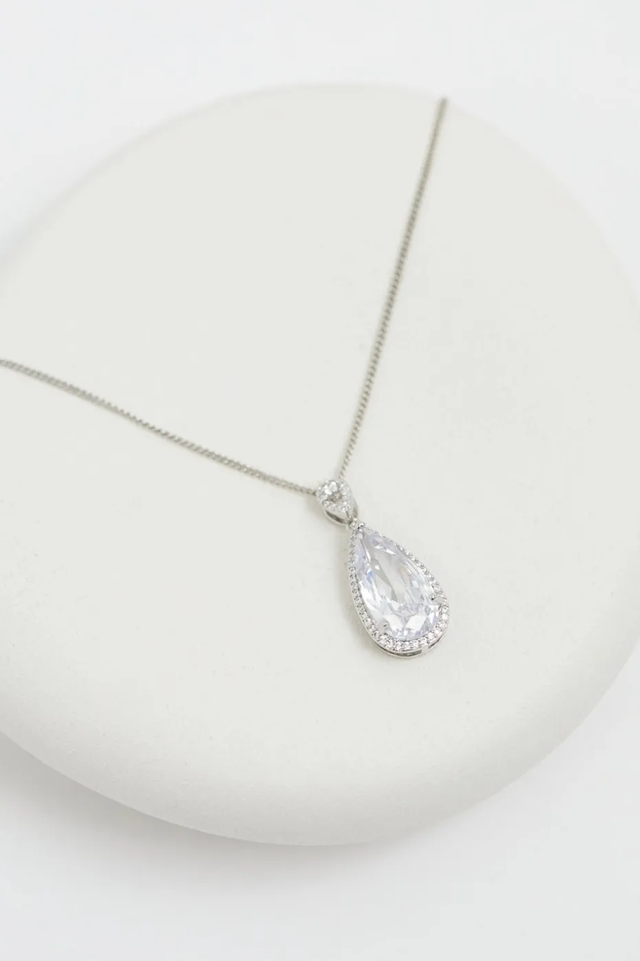 Jon Richard Rhodium Plated Cubic Zirconia Pear Drop Pendant - Gift Boxed