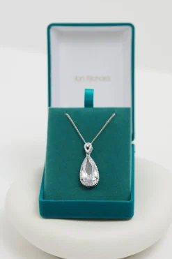 Jon Richard Rhodium Plated Cubic Zirconia Pear Drop Pendant - Gift Boxed