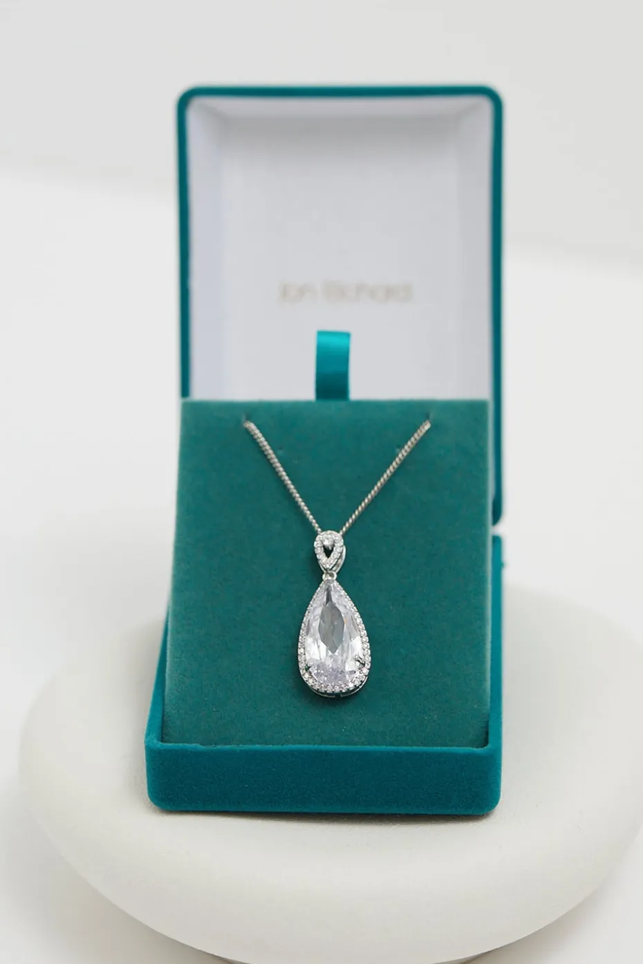 Jon Richard Rhodium Plated Cubic Zirconia Pear Drop Pendant - Gift Boxed