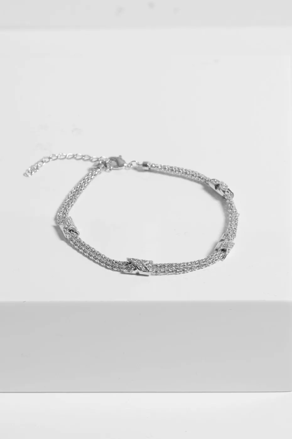 Jon Richard Rhodium Plated Mesh & Kiss Bracelet