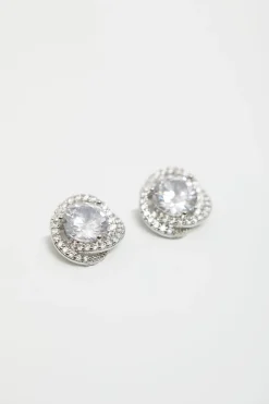 Jon Richard Silver Pave Crossover Halo With Centre Stone Clip Earrings