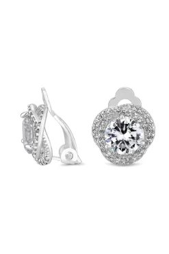 Jon Richard Silver Pave Crossover Halo With Centre Stone Clip Earrings