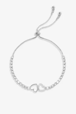 Jon Richard Silver Plated Polished & Crystal Linked Heart Toggle Bracelet