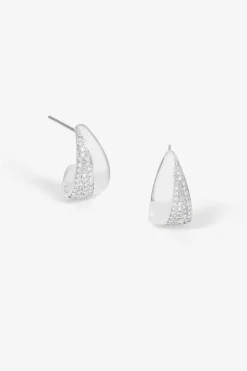 Jon Richard Silver Plated Micro Pave & Polished Hoops