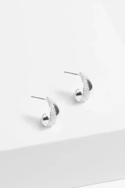 Jon Richard Silver Plated Micro Pave & Polished Hoops