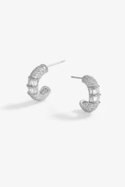 Jon Richard Silver Plated Cubic Zirconia Micro Pave Mini Hoop Earrings