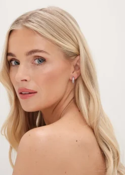 Jon Richard Silver Plated Cubic Zirconia Micro Pave Mini Hoop Earrings