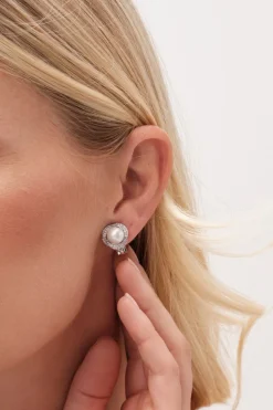 Jon Richard Silver Plated Cubic Zirconia & Pearl Clip Earrings