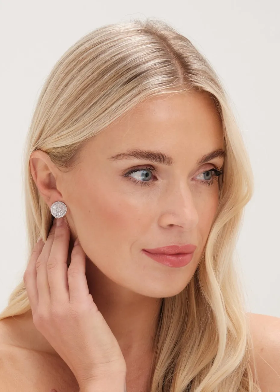 Jon Richard Silver Plated Cubic Zirconia Baguette Stud Clip Earrings