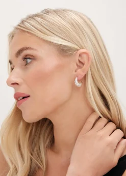 Jon Richard Silver Plated Ridge Hoop Earrings