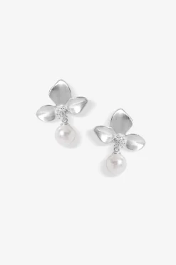 Jon Richard Silver Plated Satin Floral & Pearl Earrings