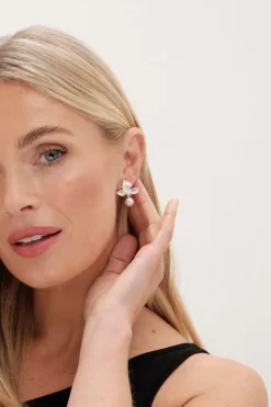 Jon Richard Silver Plated Satin Floral & Pearl Earrings