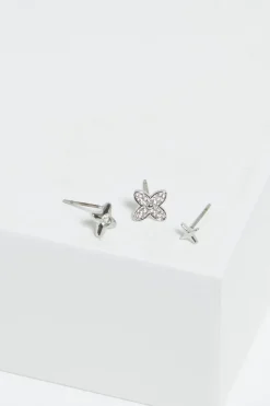 Jon Richard Silver Plated Clover Earrings Pack Of 3