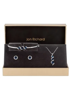 Jon Richard Silver Plated Sapphire and Crystal Twist Drop Set Gift Boxed