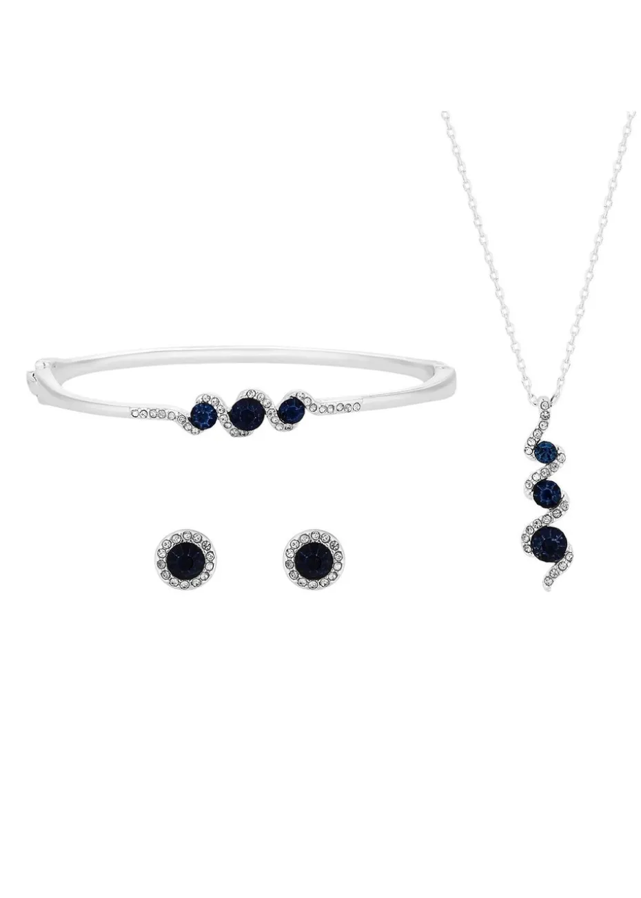 Jon Richard Silver Plated Sapphire and Crystal Twist Drop Set Gift Boxed
