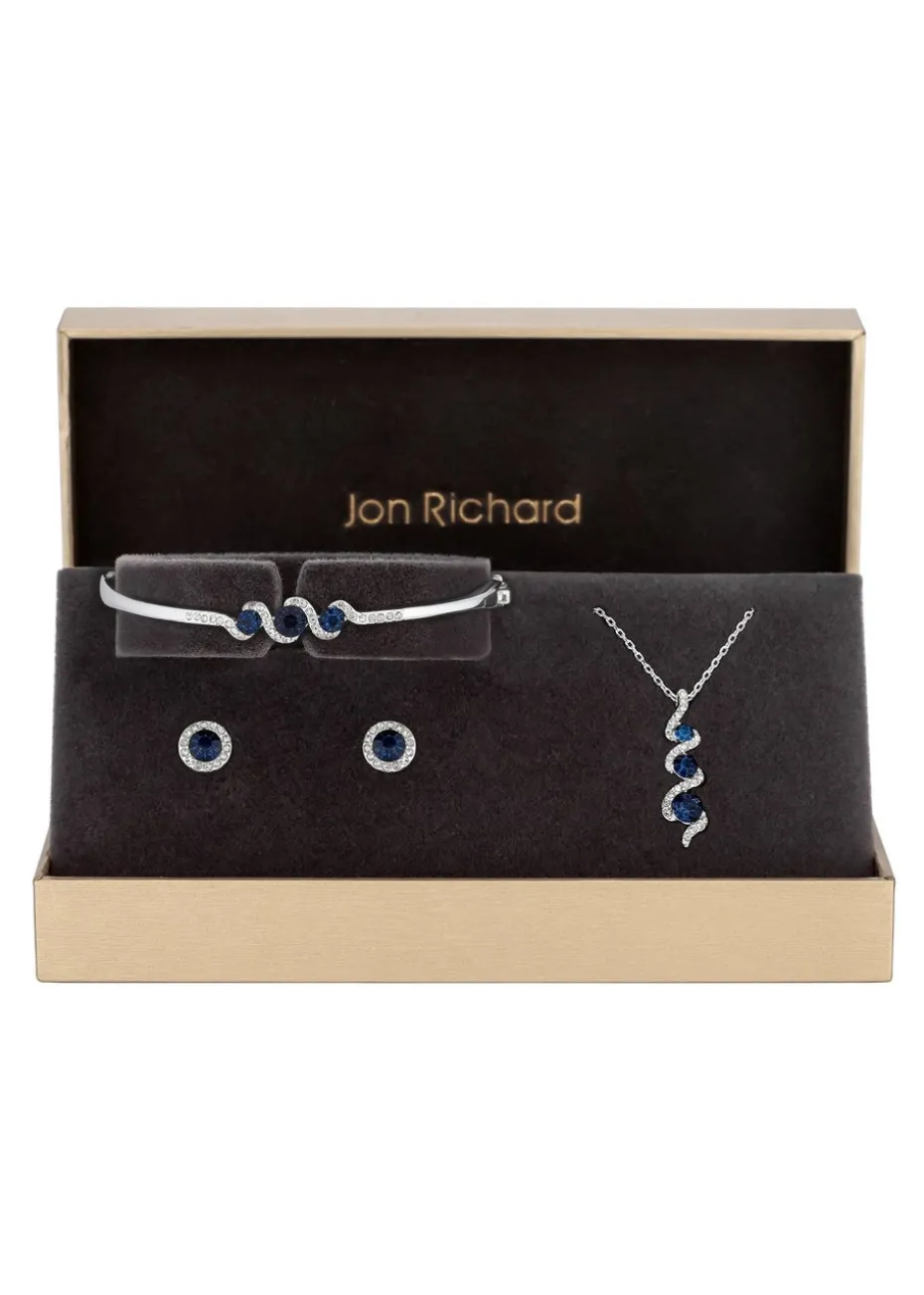 Jon Richard Silver Plated Sapphire and Crystal Twist Drop Set Gift Boxed
