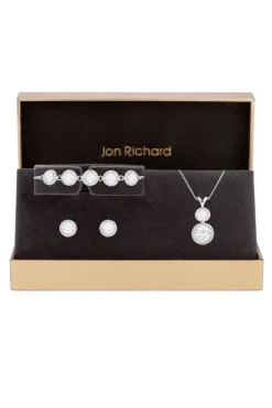 Jon Richard Silver Plated Crystal Halo Double Solitaire Trio Set Gift Boxed