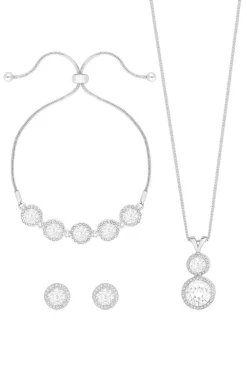 Jon Richard Silver Plated Crystal Halo Double Solitaire Trio Set Gift Boxed