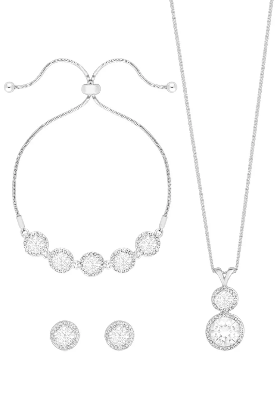 Jon Richard Silver Plated Crystal Halo Double Solitaire Trio Set Gift Boxed