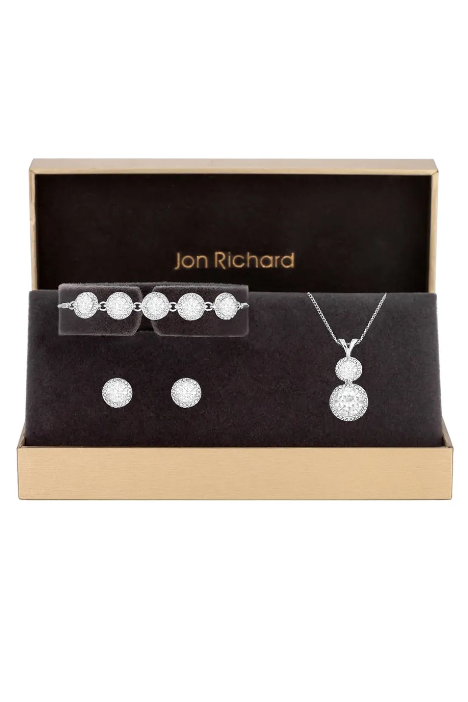 Jon Richard Silver Plated Crystal Halo Double Solitaire Trio Set Gift Boxed