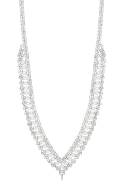 Jon Richard Silver Plated Pearl And Crystal V Necklace