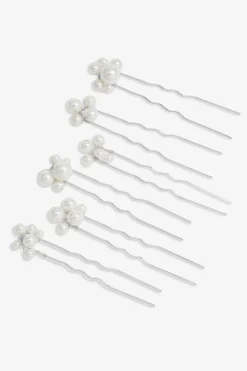 Jon Richard Silver Plated Graduated Pearl Hair Slides Pack Of 6